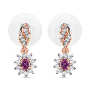 Radiant Ember Garnet and White Zircon Natures Majesty Earrings in 18K Vermeil Rose Gold Over Sterling Silver 0.70 ctw