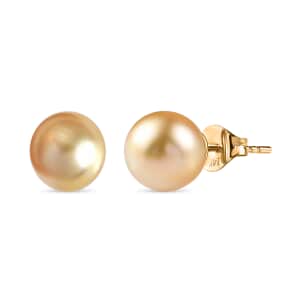 Luxoro 14K Yellow Gold Premium Golden South Sea Pearl Stud Earrings