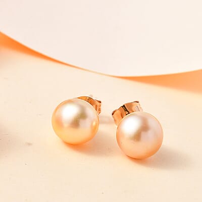 Luxoro 14K Yellow Gold Premium Golden South Sea Pearl Stud Earrings
