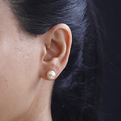 Luxoro 14K Yellow Gold Premium Golden South Sea Pearl Stud Earrings