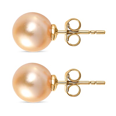 Luxoro 14K Yellow Gold Premium Golden South Sea Pearl Stud Earrings