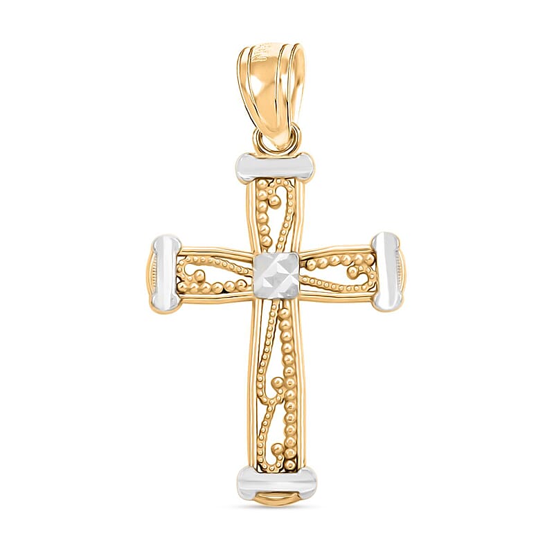 10K Yellow and White Gold Cross Pendant 1.20 Grams