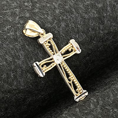 10K Yellow and White Gold Cross Pendant 1.20 Grams
