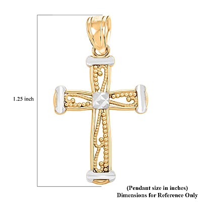 10K Yellow and White Gold Cross Pendant 1.20 Grams
