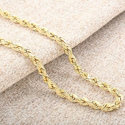 10K Yellow Gold 7.5mm Rope Chain Necklace 24 Inches 19.20 Grams