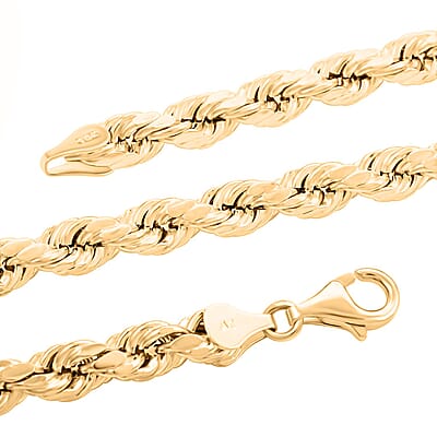 10K Yellow Gold 7.5mm Rope Chain Necklace 24 Inches 19.20 Grams