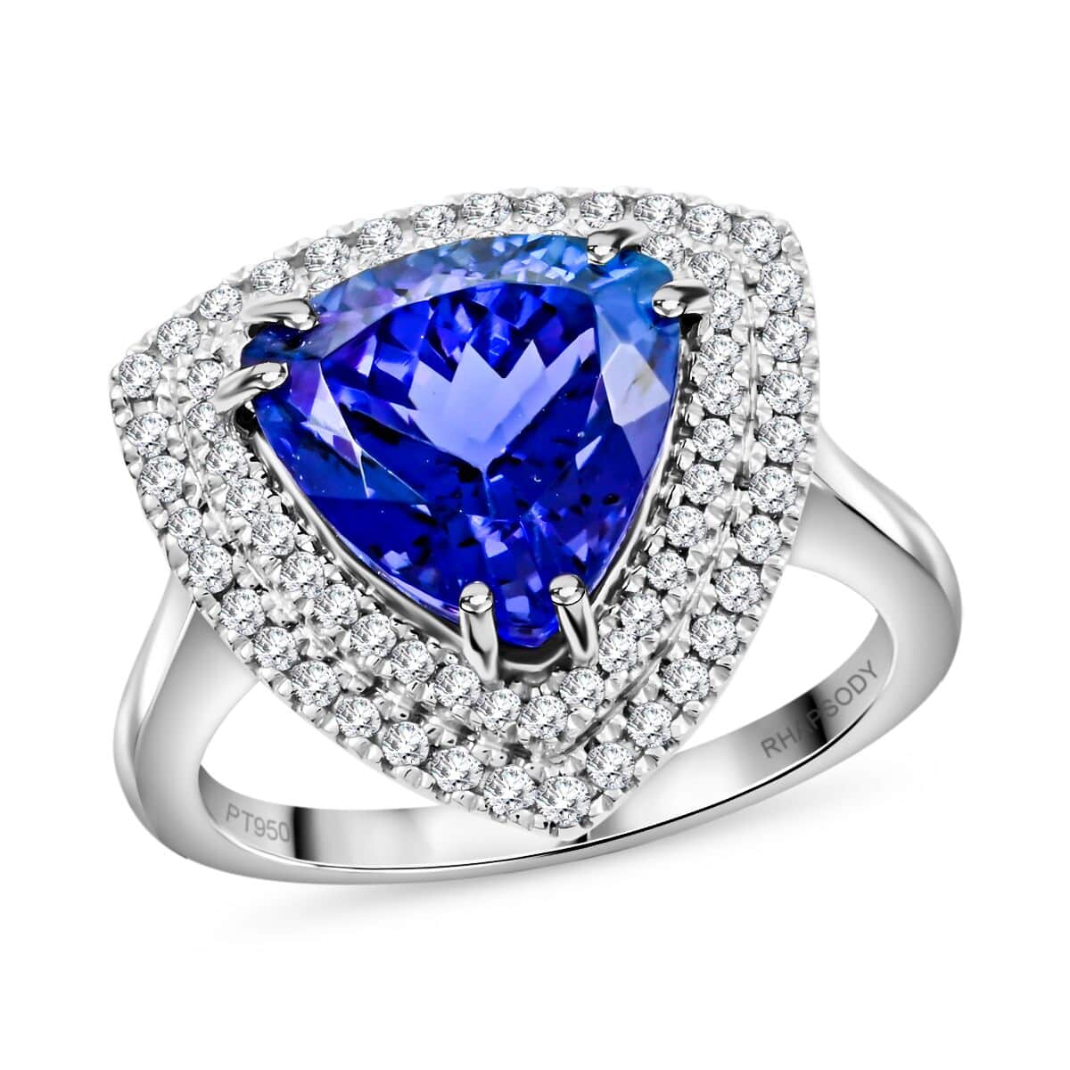Certified & Appraised Rhapsody 950 Platinum AAAA Tanzanite, Diamond (E-F, VS) (0.37 cts) Ring (Size 10.0) (7.30 g) 4.00 ctw image number 0