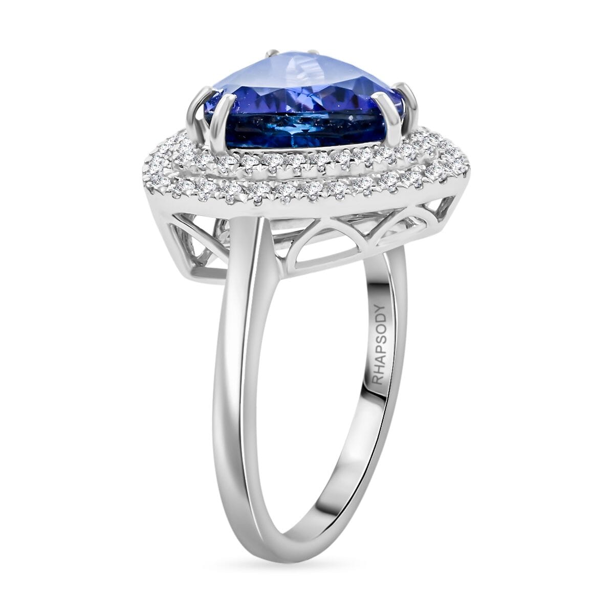 Certified & Appraised Rhapsody AAAA Tanzanite and E-F VS Diamond 4.00 ctw Ring in 950 Platinum (Size 7.5) 7.30 Grams image number 3