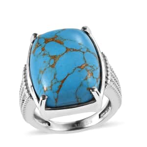 Blue Turquoise 13.15 ctw Solitaire Ring in Stainless Steel (Size 7.0) 