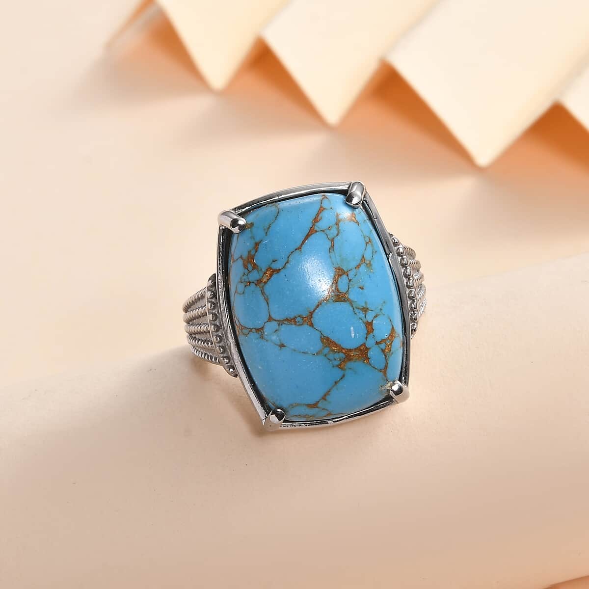 Blue Turquoise 13.15 ctw Solitaire Ring in Stainless Steel (Size 7.0)  image number 1