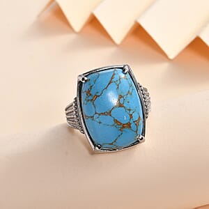 Blue Turquoise 13.15 ctw Solitaire Ring in Stainless Steel (Size 7.0) 
