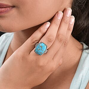 Blue Turquoise 13.15 ctw Solitaire Ring in Stainless Steel (Size 7.0) 