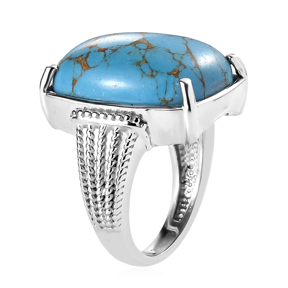 Blue Turquoise 13.15 ctw Solitaire Ring in Stainless Steel (Size 7.0)  image number 3