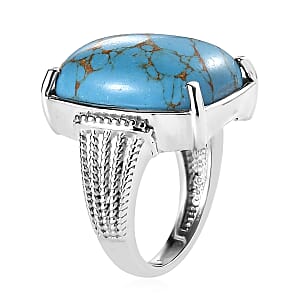 Blue Turquoise 13.15 ctw Solitaire Ring in Stainless Steel (Size 7.0) 