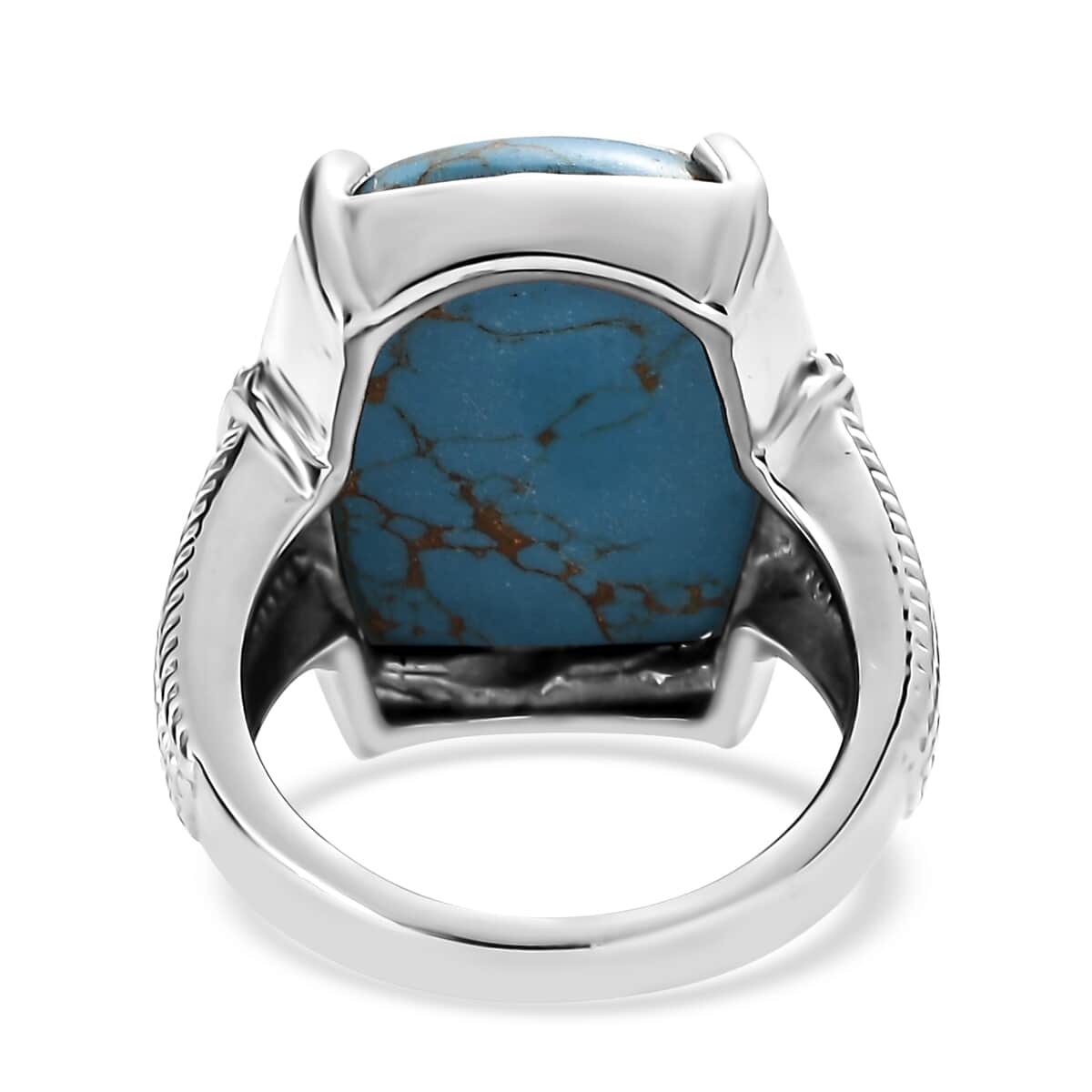 Blue Turquoise 13.15 ctw Solitaire Ring in Stainless Steel (Size 7.0)  image number 4