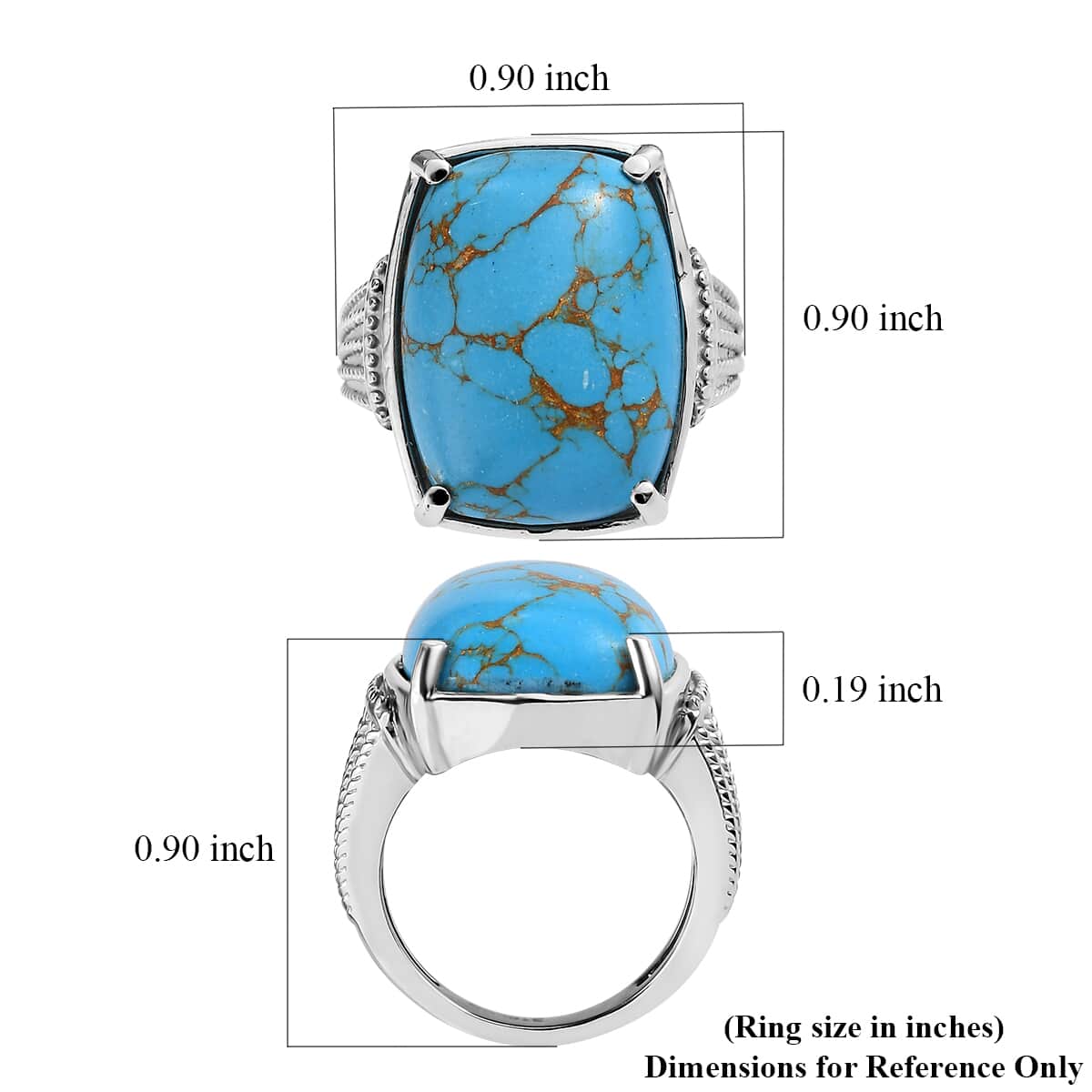 Blue Turquoise 13.15 ctw Solitaire Ring in Stainless Steel (Size 7.0)  image number 5