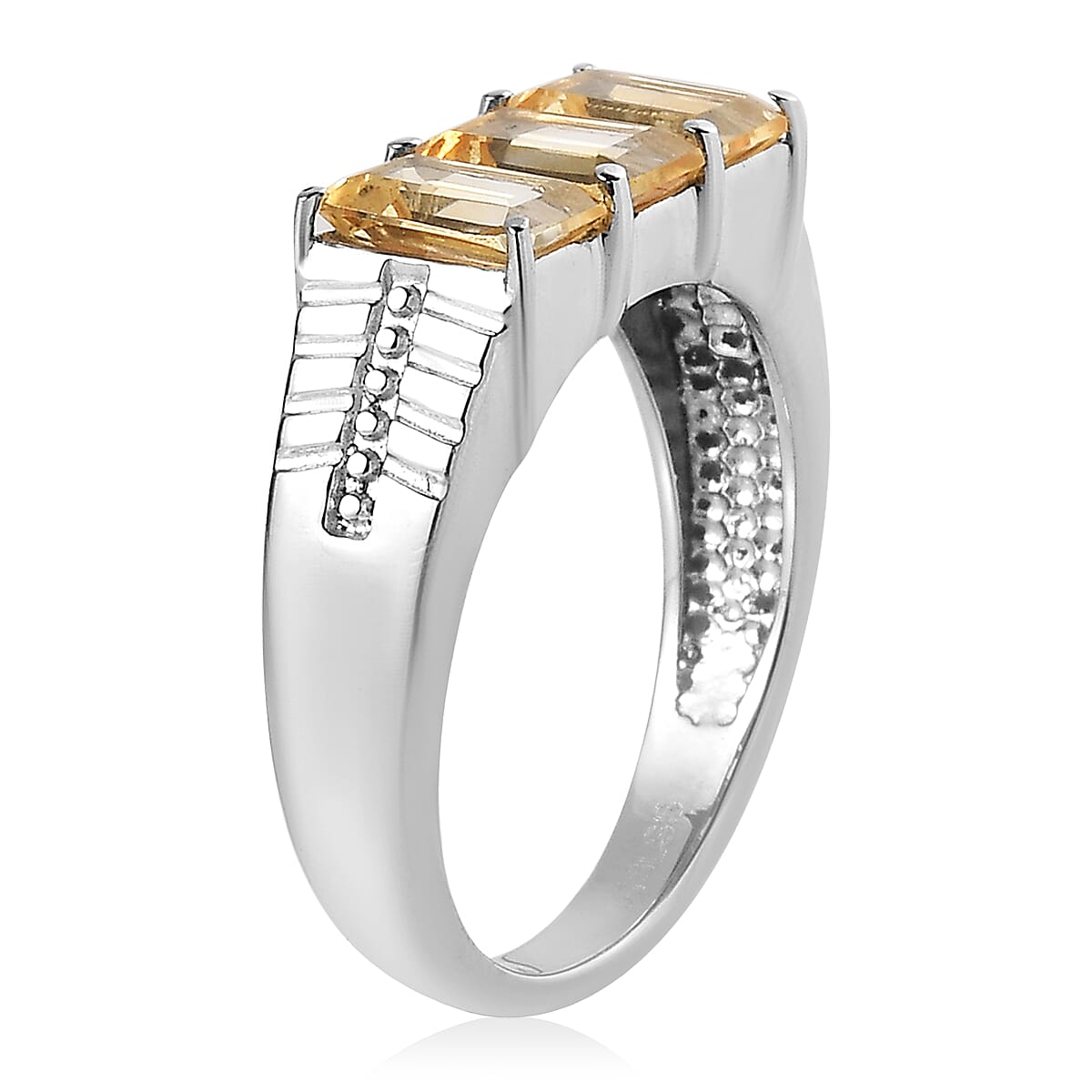 Brazilian Citrine 2.80 ctw 3 Stone Men's Ring in Stainless Steel (Size 10.0)  image number 3