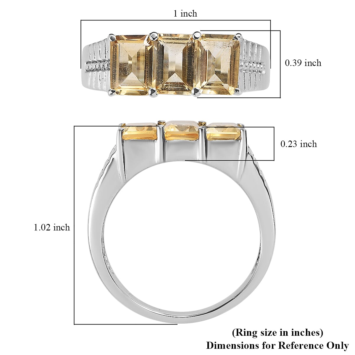 Brazilian Citrine 2.80 ctw 3 Stone Men's Ring in Stainless Steel (Size 11.0) 