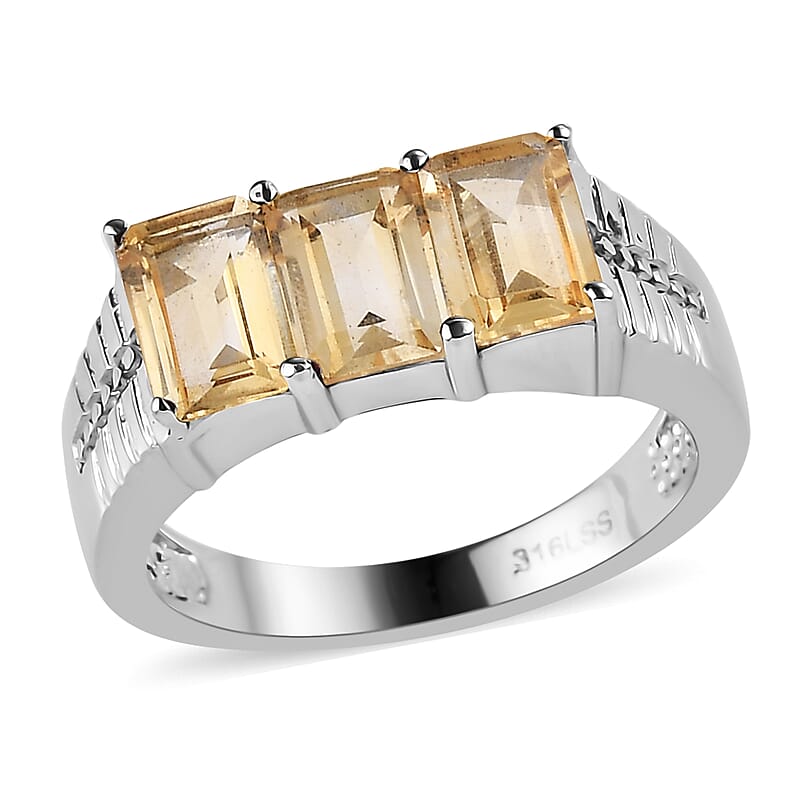 Brazilian Citrine 2.80 ctw 3 Stone Men's Ring in Stainless Steel (Size 9.0) 