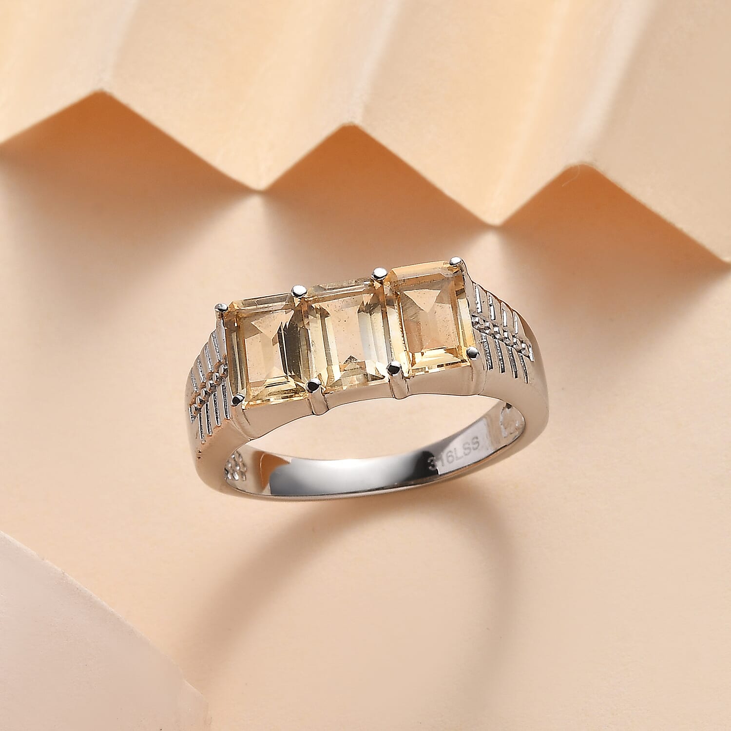 Brazilian Citrine 2.80 ctw 3 Stone Men's Ring in Stainless Steel (Size 9.0) 