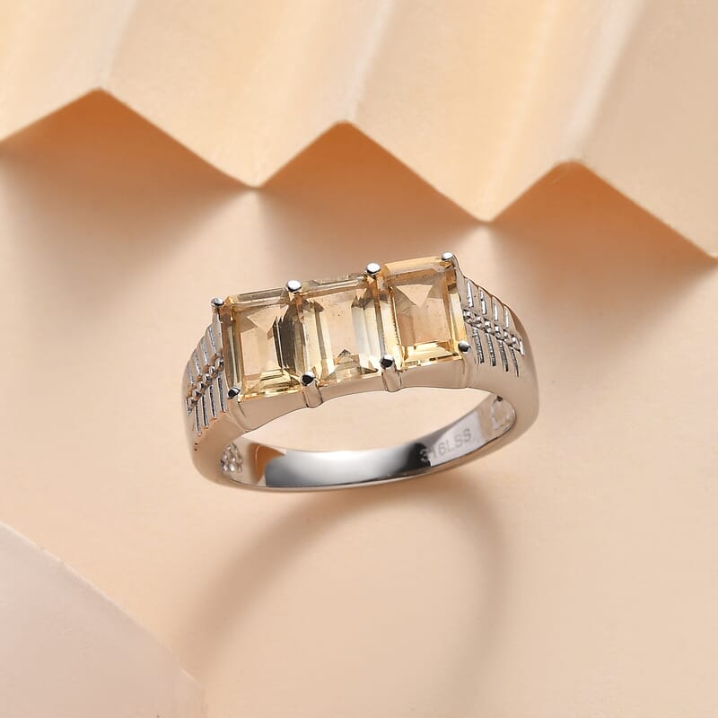 Brazilian Citrine 2.80 ctw 3 Stone Men's Ring in Stainless Steel (Size 9.0) 