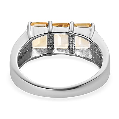 Brazilian Citrine 2.80 ctw 3 Stone Men's Ring in Stainless Steel (Size 9.0) 