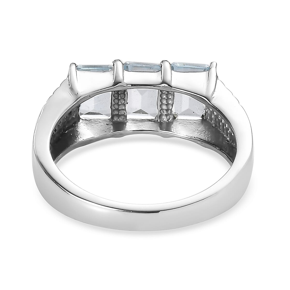 Sky Blue Topaz 3.65 ctw 3 Stone Ring in Stainless Steel (Size 10.0) image number 4