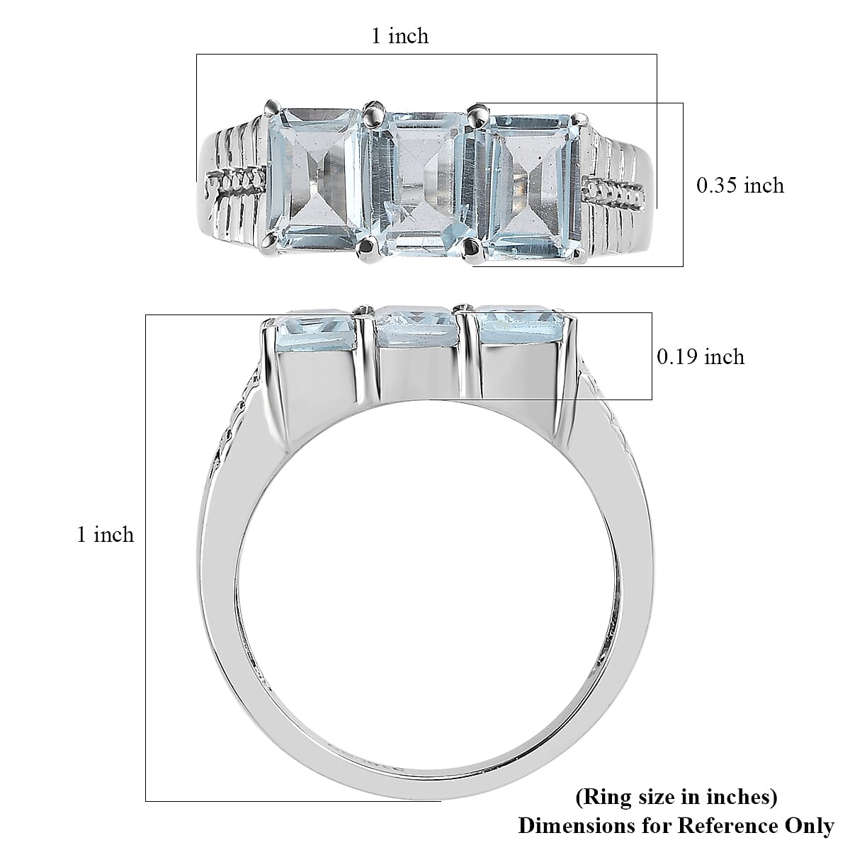 Sky Blue Topaz 3.65 ctw 3 Stone Ring in Stainless Steel (Size 10.0) image number 5