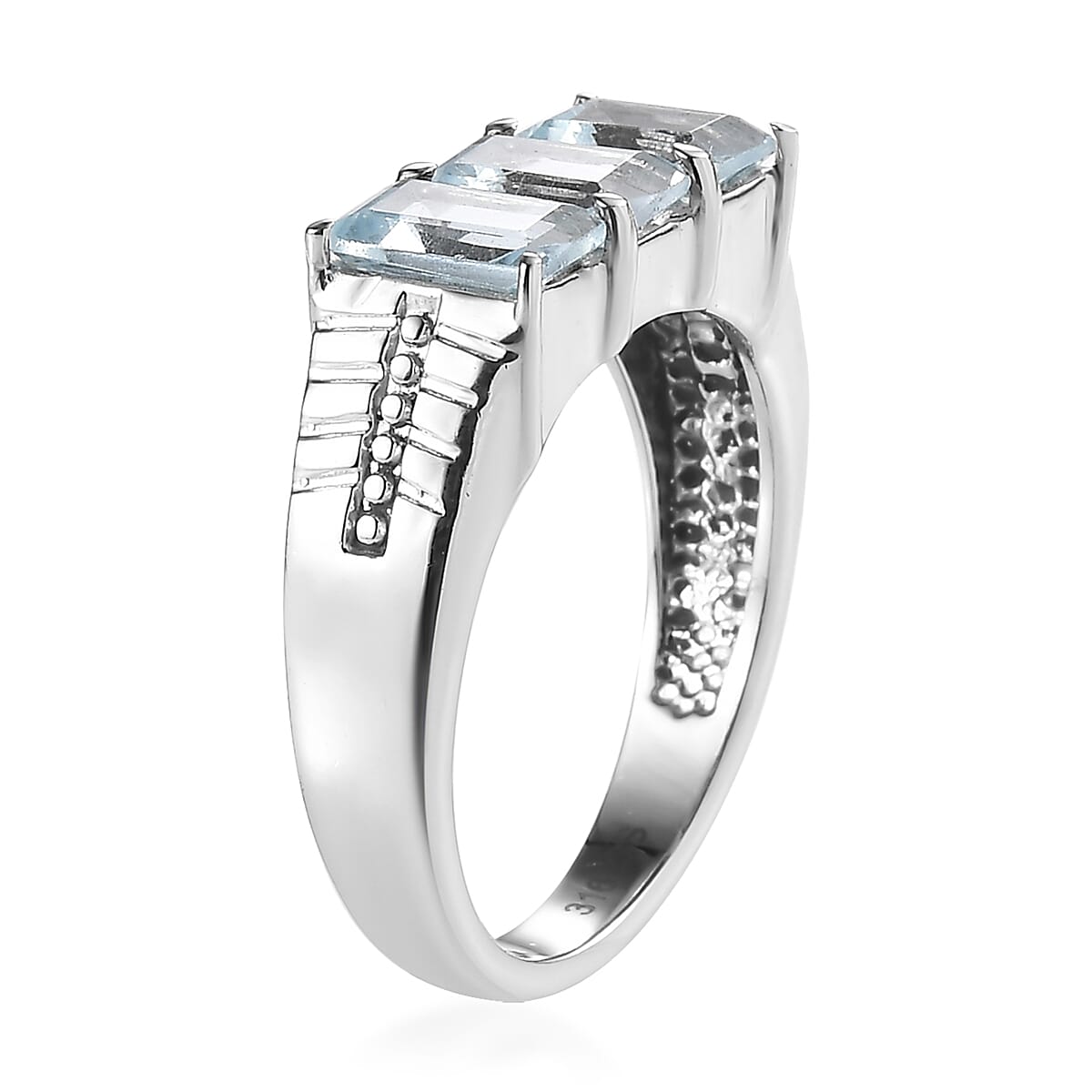 Sky Blue Topaz 3.65 ctw 3 Stone Ring in Stainless Steel (Size 11.0) image number 3