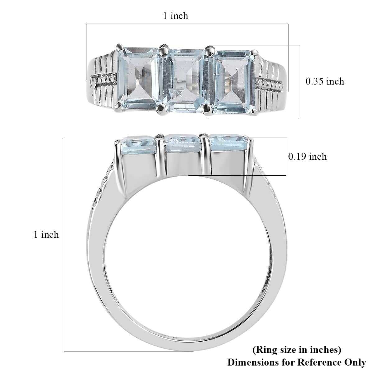 Sky Blue Topaz 3.65 ctw 3 Stone Ring in Stainless Steel (Size 12.0) image number 5