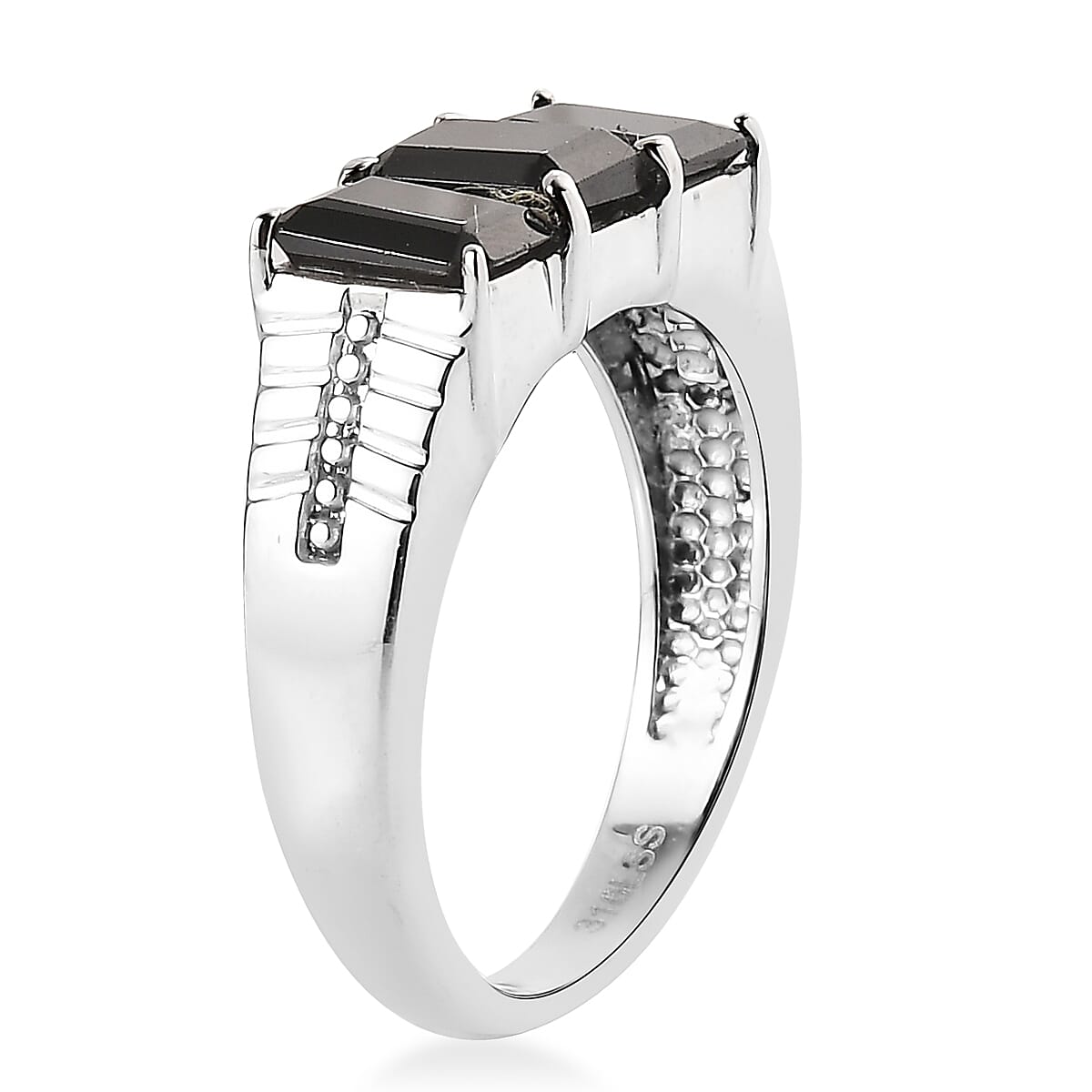 Thai Black Spinel 4.00 ctw 3 Stone Men's Ring in Stainless Steel (Size 11.0) image number 3