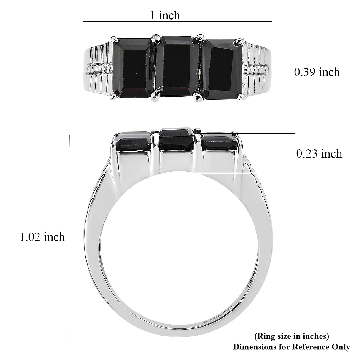 Thai Black Spinel 4.00 ctw 3 Stone Men's Ring in Stainless Steel (Size 11.0) image number 5