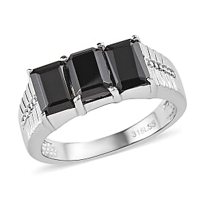 Thai Black Spinel 4.00 ctw 3 Stone Men's Ring in Stainless Steel (Size 9.0)
