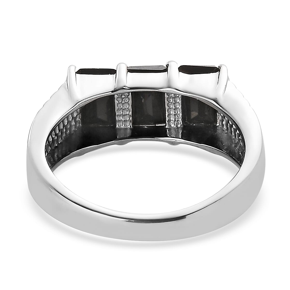 Thai Black Spinel 4.00 ctw 3 Stone Men's Ring in Stainless Steel (Size 9.0) image number 4