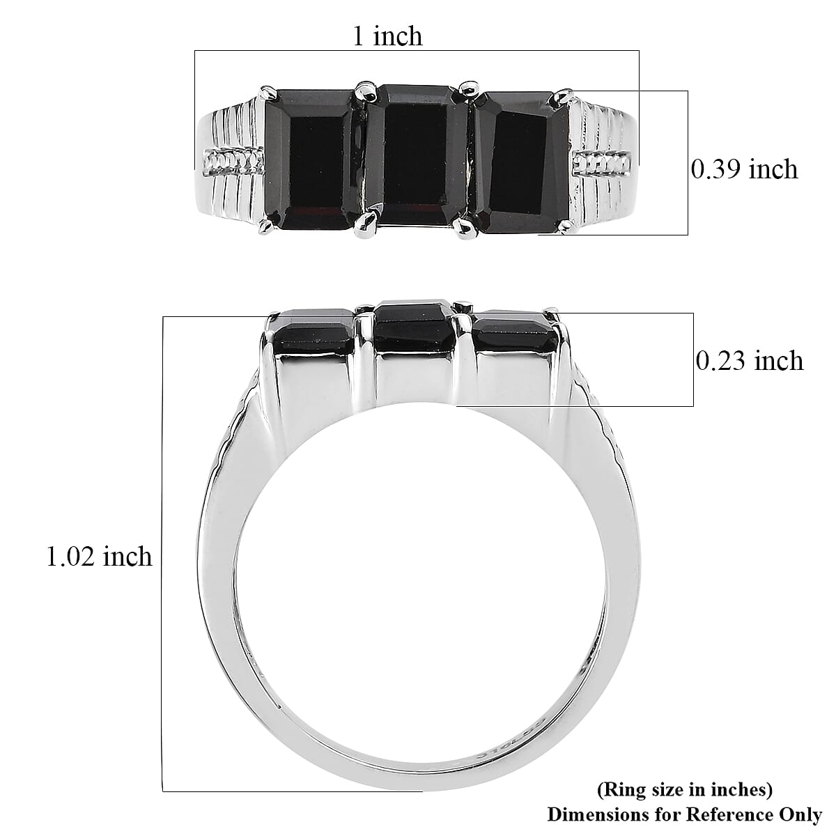 Thai Black Spinel 4.00 ctw 3 Stone Men's Ring in Stainless Steel (Size 9.0) image number 5