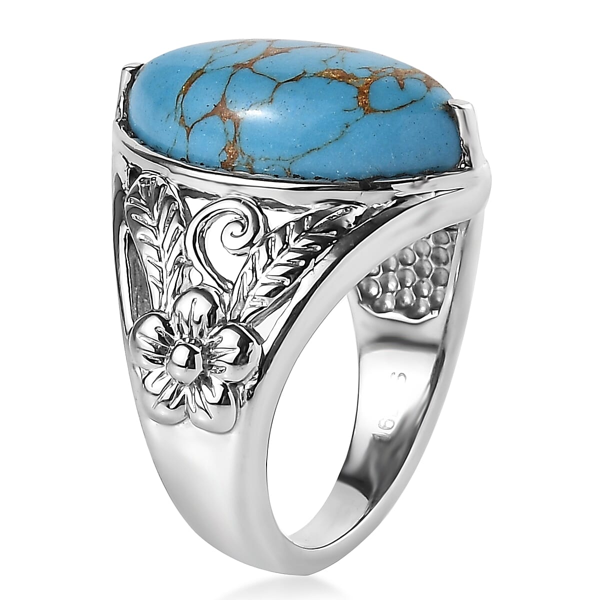 Mojave Blue Turquoise 5.60 ctw Solitaire Ring in Stainless Steel (Size 9.0) image number 3