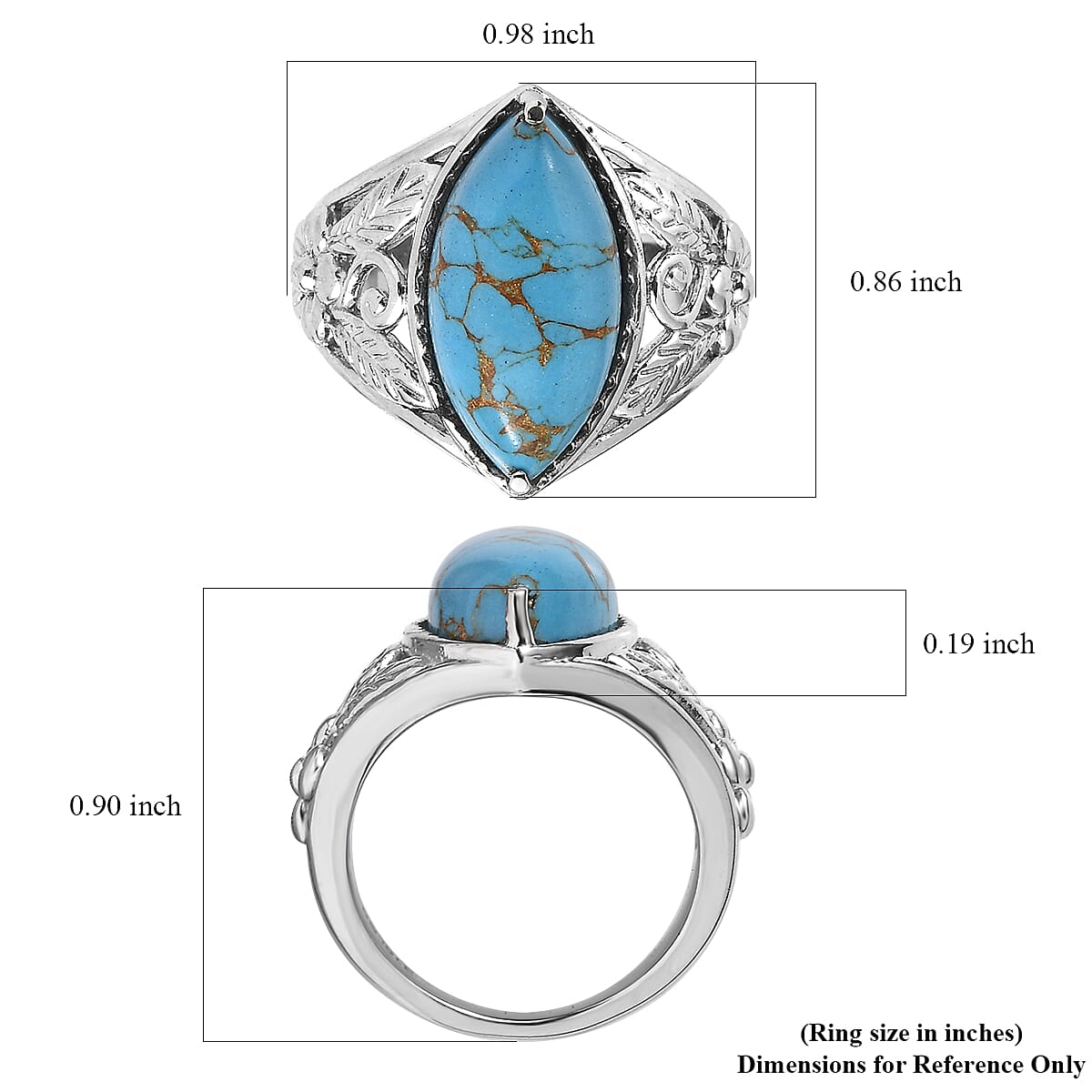 Mojave Blue Turquoise 5.60 ctw Solitaire Ring in Stainless Steel (Size 9.0) image number 5