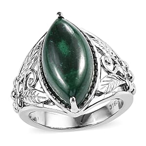 African Malachite 8.00 ctw Solitaire Ring in Stainless Steel (Size 7.0)
