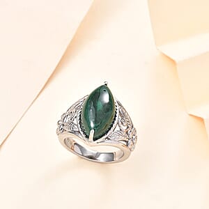 African Malachite 8.00 ctw Solitaire Ring in Stainless Steel (Size 7.0)