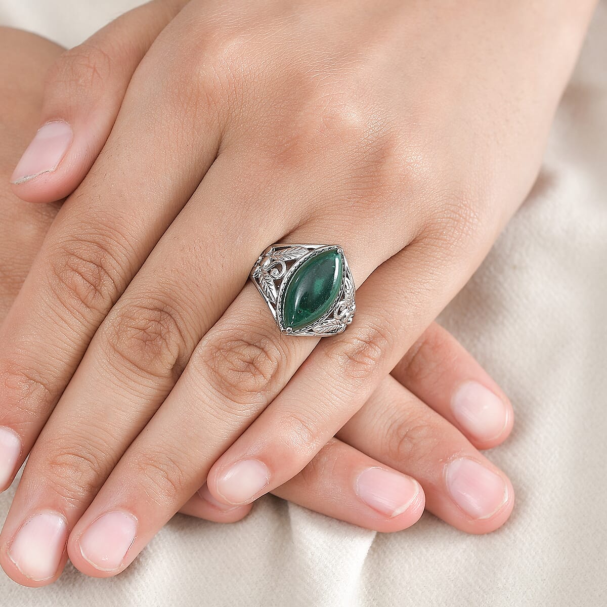 African Malachite 8.00 ctw Solitaire Ring in Stainless Steel (Size 7.0) image number 2
