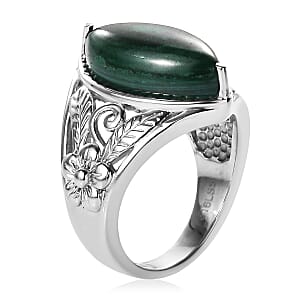 African Malachite 8.00 ctw Solitaire Ring in Stainless Steel (Size 7.0)