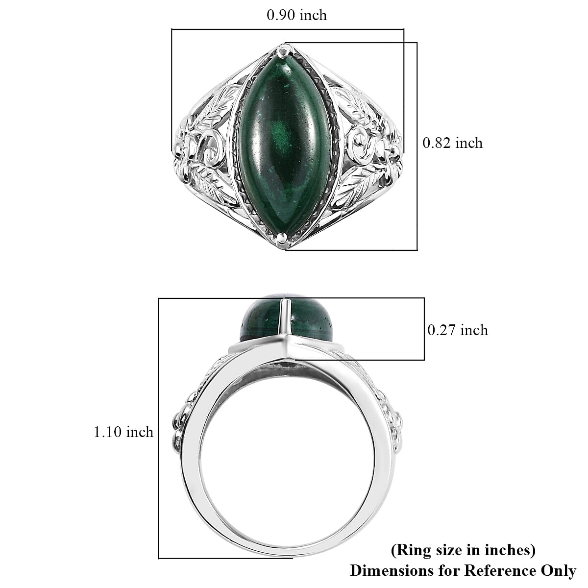 African Malachite 8.00 ctw Solitaire Ring in Stainless Steel (Size 7.0) image number 5