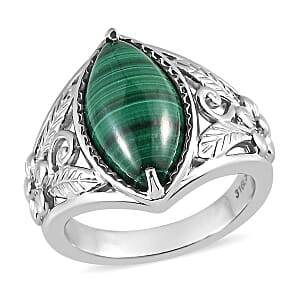 African Malachite 8.00 ctw Solitaire Ring in Stainless Steel (Size 8.0)