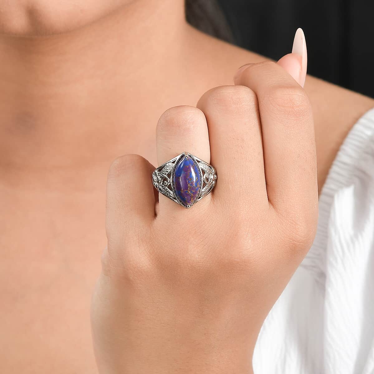 Mojave Purple Turquoise 5.75 ctw Solitaire Ring in Stainless Steel (Size 10.0) image number 2