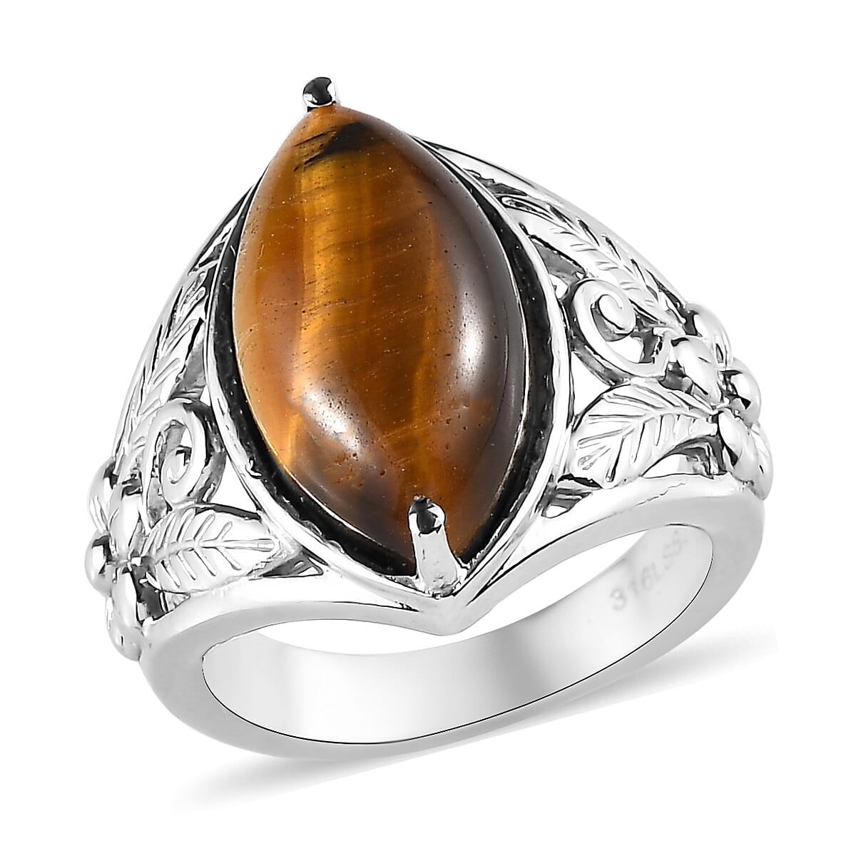 Buy Tigers Eye 6.85 ctw Ring in Stainless Steel (Size 10.0) at ShopLC.