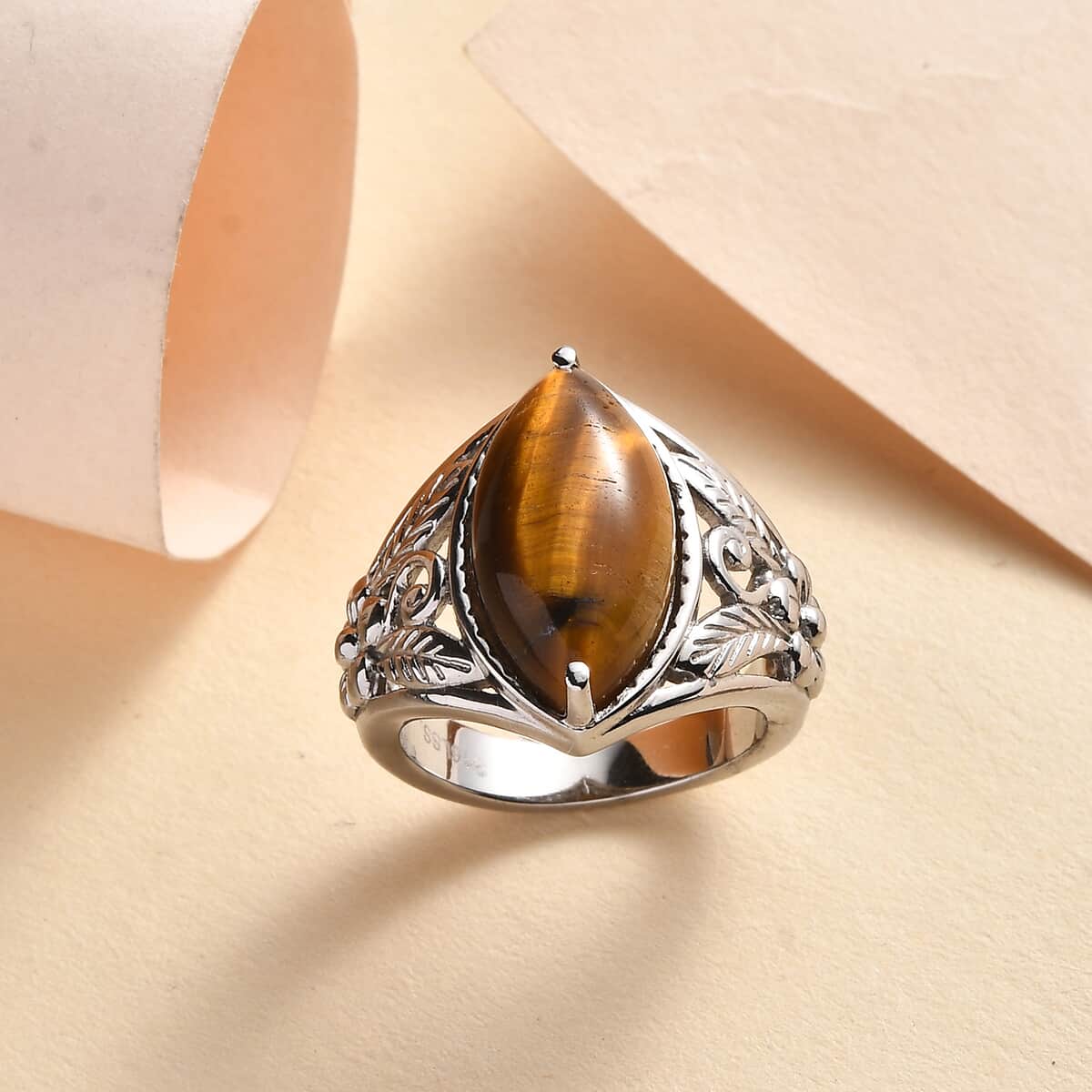 Tigers Eye 6.85 ctw Ring in Stainless Steel (Size 10.0)  image number 1