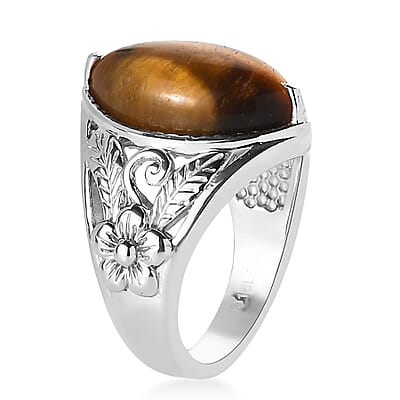 Tigers Eye 6.85 ctw Ring in Stainless Steel (Size 10.0) 