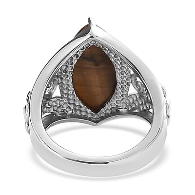 Tigers Eye 6.85 ctw Ring in Stainless Steel (Size 10.0) 