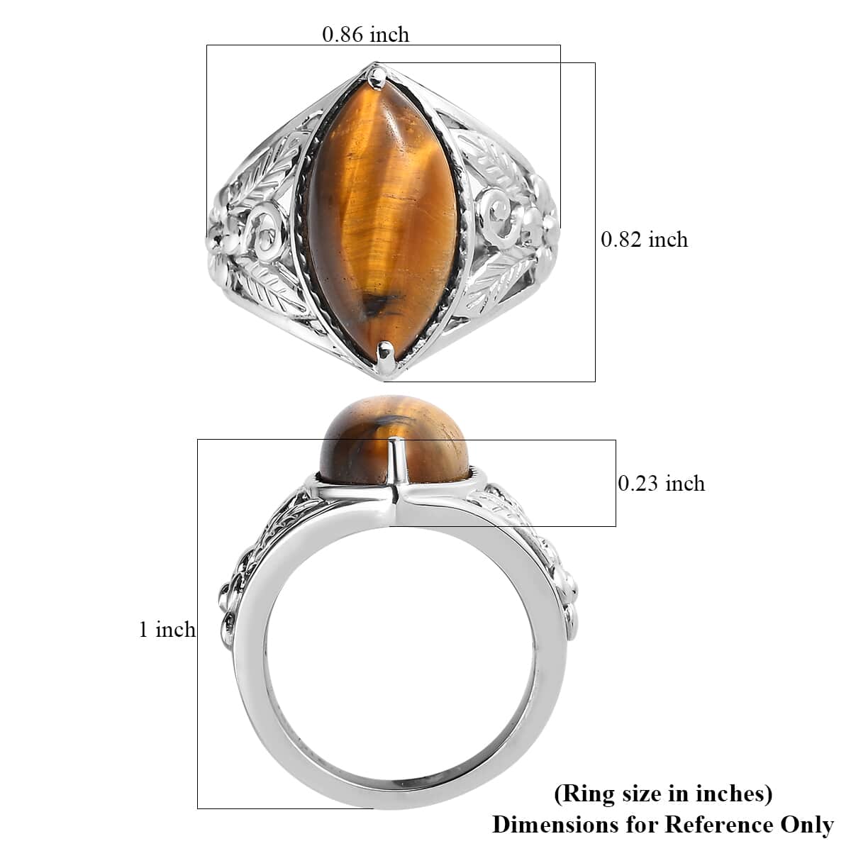 Tigers Eye 6.85 ctw Ring in Stainless Steel (Size 10.0)  image number 5