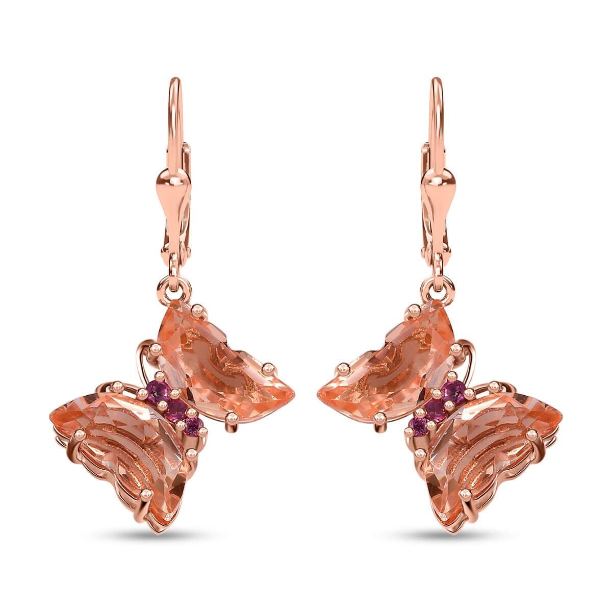 Morganique Quartz (Triplet) and Orissa Rhodolite Garnet Butterfly Earrings in 18K Vermeil Rose Gold Over Sterling Silver 8.65 ctw image number 0